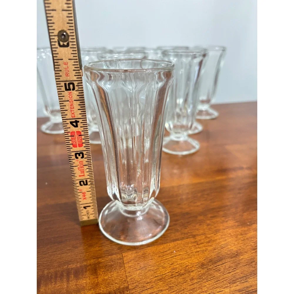 Vintage Soda Fountain Glasses Set of 11 Clear Paneled Glass Ice Cream Parfait